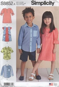 Simplicity Sewing Pattern 8852 Shirt & Dress for Colour Blocking, Child 3-8 NEW - Picture 1 of 12