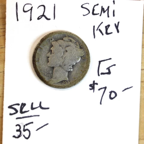 1921 Mercury Dime - Semi Key Well Circulated #1 Cover