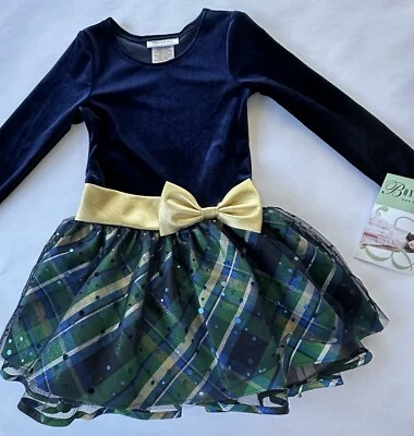 Bonnie Jean Girl SZ 10 Christmas New Year Party Dress Blue Plaid With Bow NWT - Image 1 of 4