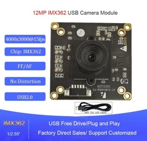 12MP IMX362 USB Webcam Module Autofocus Fixed Focus AF/FF Camera No Distortion - Afbeelding 1 van 8