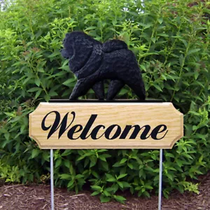 Insegna Chow Chow Wood Welcome Outdoor Nera - Foto 1 di 1