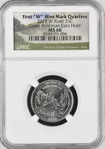 2019 W River 25¢ Great American Coin Hunt NGC MS 66 First "W" Mint Mark Quarters - Picture 1 of 2