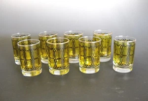 Libbey Juice Glasses Set of 8 Mid Century Modern Clear Scrollwork on Olive - Picture 1 of 7