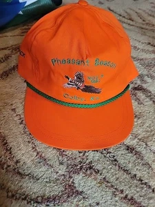 Sombrero de Caza Bordado Faisán Temporada 1991 Naranja Brillante Cordón Vintage Kansas - Imagen 1 de 6