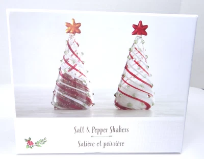 Pier 1 árvore de Natal de vidro soprado à mão sal e pimenta shakers vermelho claro novo na caixa - Imagem 1 de 4