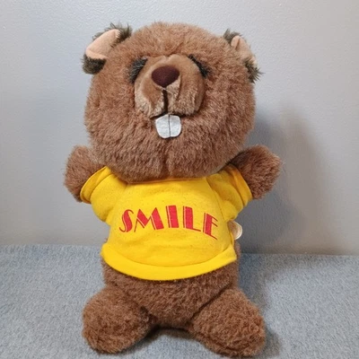 VTG Plush Shirt Tales Beaver Smile 1980 Hallmark Knickerbocker Stuffed Animal - Image 1 of 4