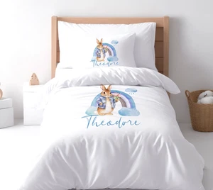 Personalised  Kids unique rabbit duvet set, pillow case, nursery bedroom item - Picture 1 of 3