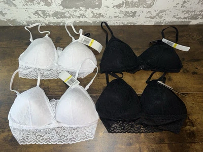 ¡NUEVO CON ETIQUETAS! Lote de 4 Felina Delicioso Bralette Triángulo - Blanco y Negro Talla Mediana Foto 1 de 4