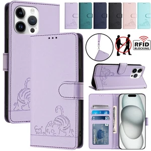 For iPhone 16e 15 14 13 12 11 Pro Max Plus Wallet Case Leather Flip RFID Cover - Picture 1 of 94