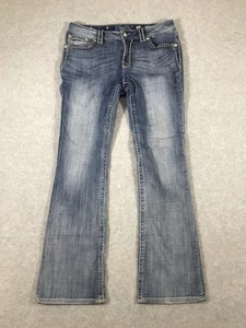 Miss Me Jeans Women 31 (Fits 32x33) Boot Cut Distressed Embellished Flap Pockets - Picture 1 of 17