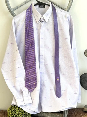 Рубашка с логотипом Gianni Versace Couture Silk Lavender соответствующая фиолетовая галстук-медуза размер 54 - Изображение 1 из 4