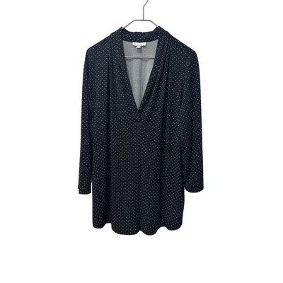 Charter Club Black White Polka Dot V Neck Long Sleeve Tunic Top Plus Size 2X - Image 1 of 4
