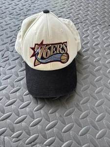 Mitchell Ness Philadelphia 76ers Cream Black Snap Back Hat Cap Mens - Picture 1 of 5