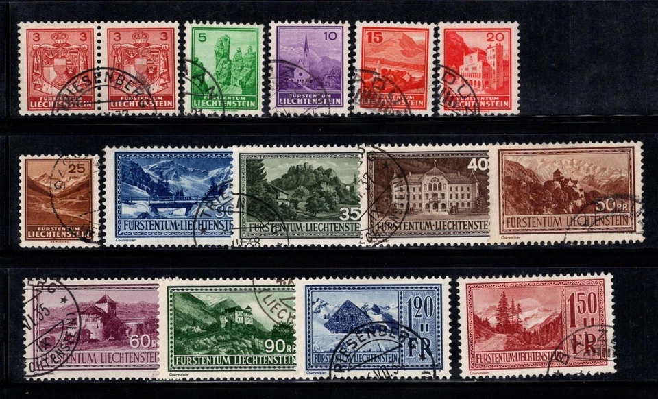 Liechtenstein 1934 Mi. 126-139 Usato 100% Monumenti, paesaggi, vedute - Immagine 1 di 1