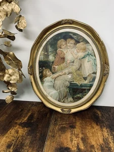 Hermosa impresión antigua genuina enmarcada en madera dorada "Un cruce peligroso" - Imagen 1 de 10