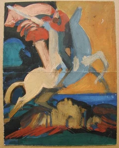 Ukrainische Sowjetische UdSSR Gouache Gemälde Avantgarde Symbolik Reiter Schwert - Bild 1 von 2