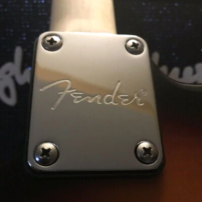 For Fender Strat Tele Electric Guitar Neck Plate Silver Engraved Fender Logo - Image 1 of 3
