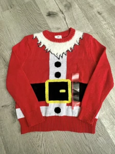 NEW Well Worn-Holiday Boys'-Size XS-RED Christmas Santa Clause Ugly Sweater - Picture 1 of 9
