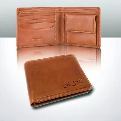 Personalised RFID Oak Finish Leather Wallet Engraved Mens Daddy Birthday Gift - Image 1 of 4