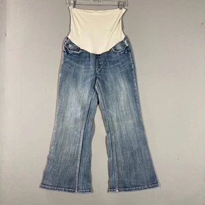 Vintage 90s Y2K Women's Maternity High Rise Flare Jeans Size M Petite PM Stretch - Picture 1 of 12