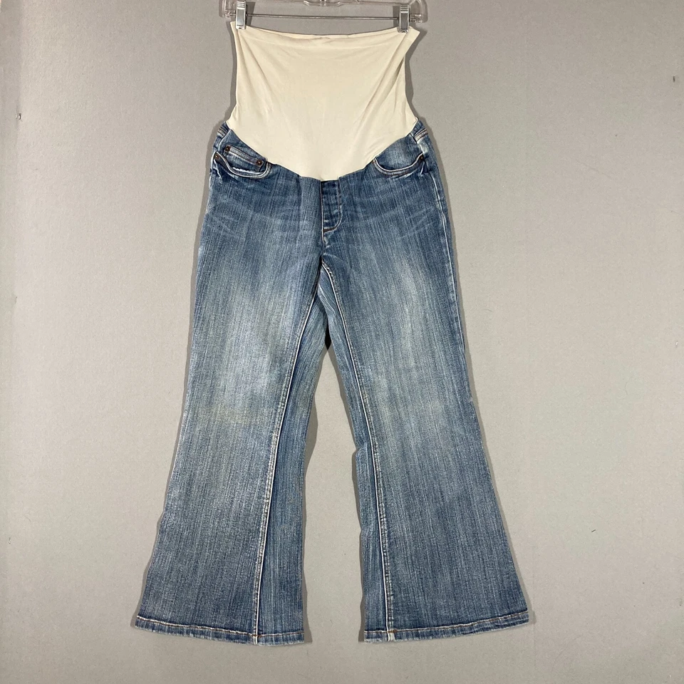 Vintage 90s Y2K Women's Maternity High Rise Flare Jeans Size M Petite PM Stretch - Image 1 of 4
