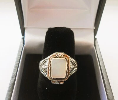 Handmade Sterling Silver Mother of Pearl Poison Ring - Sizes 9 or 10 - Image 1 of 4