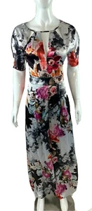Bebe Women's Size 2 Jumpsuit Pant Floral Satiny Cut Out Top Accent Wide Leg EUC - Picture 1 of 12