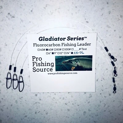 60 LB & 80 LB Fluorocarbon Fishing Leaders 09" Or 12" 3PK Crane Swivel Crosslock - Image 1 of 4