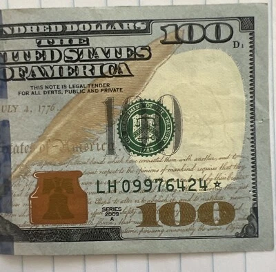 2009A$100  *Star* Note H8 District Low Run  Serial# LH 09876424 * - Image 1 of 4