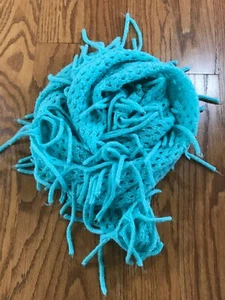 Girls Blue Green Loop Fringe Scarf Silver Metallic Thread VGUC - Picture 1 of 2