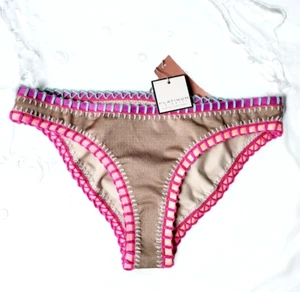 NWT PILYQ Platinum Solange Ferrarini Crochet Trim Bikini Bottom Sandstone Size L - Picture 1 of 9