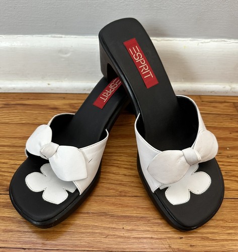 MBT Esprit Wildflower Napa sandalo donna tacco grosso blocco slide on taglia 7 5 M bianco e nero