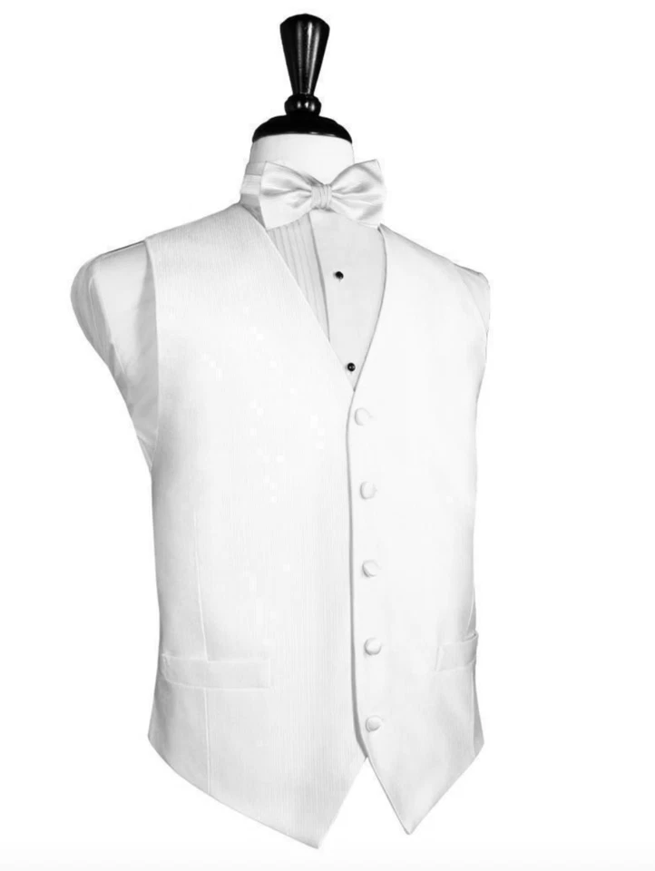 White Silk Faille Tuxedo Vest and Tie - Image 1 of 1