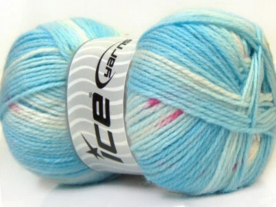 Lote de 4 hilos de diseño de bebé acrílico fino 4x100g/360m azul blanco rosa Foto 1 de 4