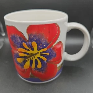 Vintage Laurel Burch Wild Hibiskus Blume Tasse Becher Floral Japan Rot Lila Gold - Bild 1 von 7