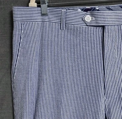 Pantalones Alan Riverer 42x32 Azul Seersucker Chino Preppy Náutico Clásico Informal Foto 1 de 4