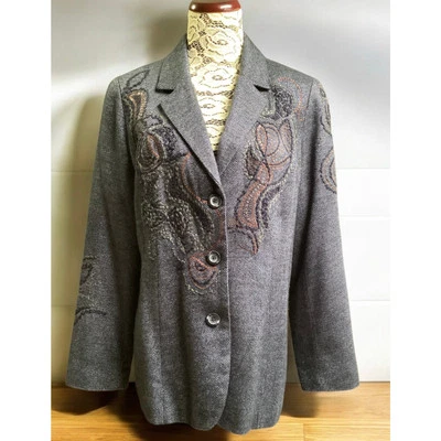 Blazer Cold Creek Tweed Paisley Bordado Lentejuelas Adorno Talla 14 Azul Marino Foto 1 de 4