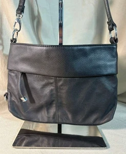 Vtg Tignanello Crossbody Handbag M Black Pebble Soft Leather Purse Organizer - Picture 1 of 11