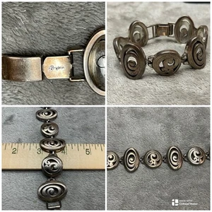 Brighton Contempo Link Bracelet Oval Round Geometric Swirl Silver Tone ~ 7.5" - Picture 1 of 9