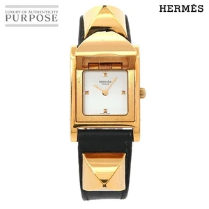 HERMES Medor Watch Quartz Square White Dial Gold Brown Ladies Vintage Working - Picture 1 of 24