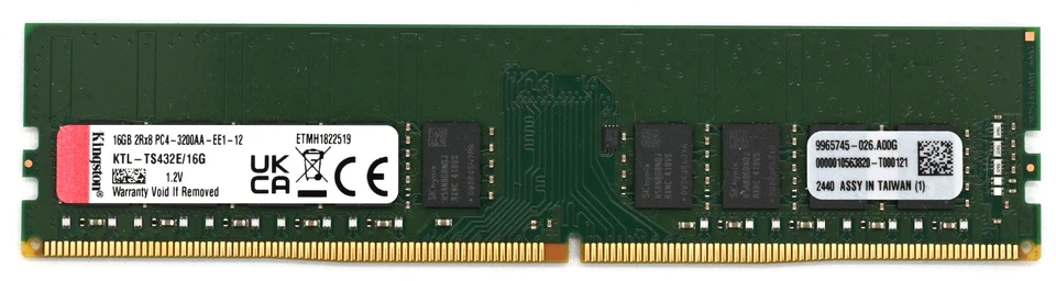 Kingston 16GB DDR4 3200MHz ECC UDIMM PC4-25600 CL22 Memoria RAM KTL-TS432E/16G Foto 1 de 1
