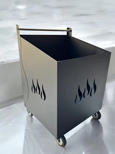 PORTA LEGNA CARRELLO FERRO BATTUTO 42x37x62h cm MADE IN ITALY GRIGIO ANTRACITE - Foto 1 di 7
