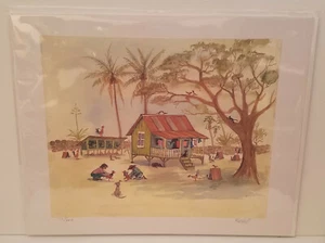 Pat Hall Hawaii Hawaiian Artist - Hawaiian Scene Cockfight Print - Picture 1 of 2