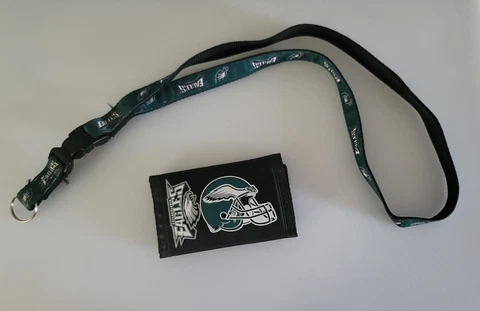 Philadelphia Eagles Printed Tri-Fold Nylon Wallet & Philadelphia Eagles Lanyard Cover