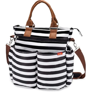 Diaper Bag Tote by Zohzo - Diaper Tote Bag With Changing Pad Black White Stripe - Picture 1 of 3