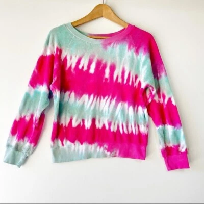 Wildfox Tie Dye Cuello Redondo Fiona Rosa Terry Tela Tejido Acogedora Sudadera Pequeña Foto 1 de 4