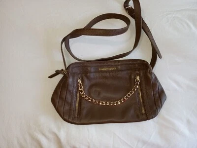 B.Makowsky Deep Taupe Leather Satchel Handbag Purse w Gold Colored Chain/Zippers - Image 1 of 4