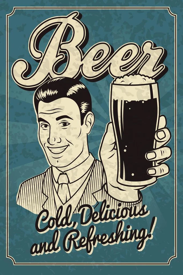 Beer Cold Delicious Refreshing Retro Cool Wall Decor Art Print Poster 24x36 - Image 1 of 1