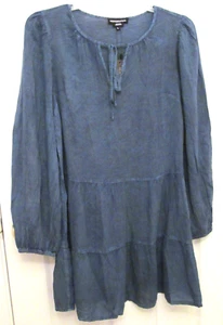Wednesday's Girl Women's Tiered Peasant Smock BoHo Dress LARGE Blue Denim Color - Picture 1 of 7