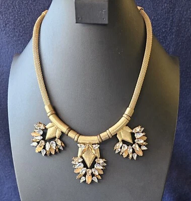 STELLA & DOT Designer Signed Gold Tone & Faceted Stone Statement Necklace - Image 1 of 4
